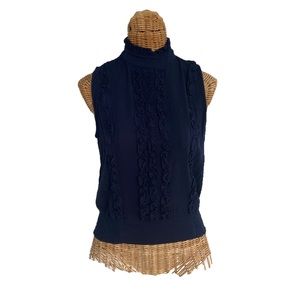 FRAME Ruffled Button Back Tank Top in Navy